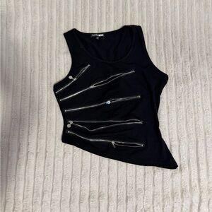 Fashion Nova Black Tank Top with Zipper Details